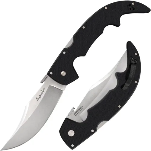 Cold Steel Espada AUS10A - Cuchillo plegable de bolsillo táctico con cuchillas ultraafiladas de acero negro mate G-10 con bloqueo Tri-Ad