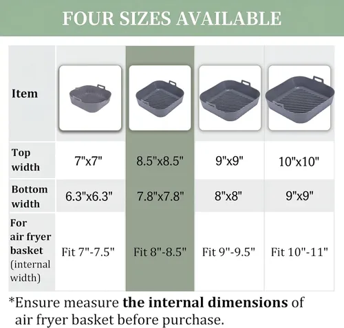 Miniatura 3 de Golden Associate Forros cuadrados de silicona para freidora de aire de 8 a 8.5 pulgadas, 2 unidades, antiadherentes, de grado alimenticio