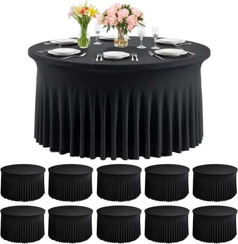 Miniatura 12 de Paquete de 3 manteles de elastano negro para mesas rectangulares de 6 pies, sin arrugas, manteles de poliéster elástico de 6 pies con falda