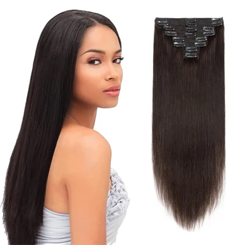 Miniatura 22 de 10 –22 pulgadas doble trama extensiones de cabello 100% humano clip en de trama Grado 7 a calidad Grueso Largo Suave Sedoso recta 8pcs 18 Clips