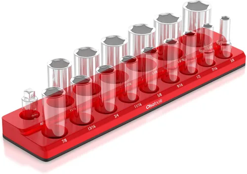 Miniatura 23 de Olsa Tools Portadados magnético, para dados métricos con cuadros de mando de 1/2 pulgada, color rojo, caben 19 dados, organizador de herramientas