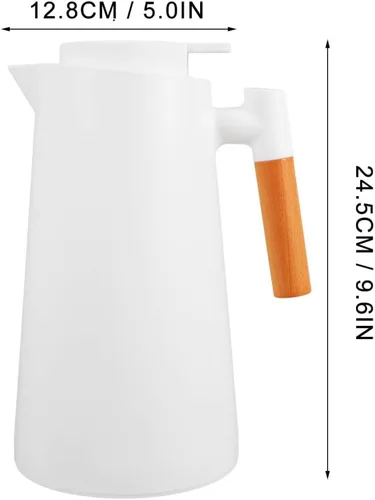 Miniatura 3 de Yardwe Jarra térmica de doble pared aislada al vacío con mango de madera, pequeña jarra aislada para bebidas calientes o frías, mantiene caliente