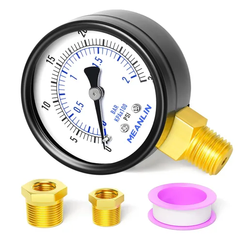 Miniatura 43 de MEANLIN MEASURE Manómetro de presión de bomba de pozo de 0-100 Psi, cara de dial de 2", NPT de 1/4", con buje hexagonal de 1/2" NPT y 3/8" NPT