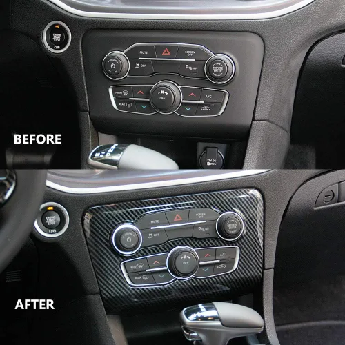 Miniatura 5 de Crosselec - Cubierta de panel de control central de fibra de carbono para aire acondicionado A/C para Dodge Charger 2015+ (Negro)