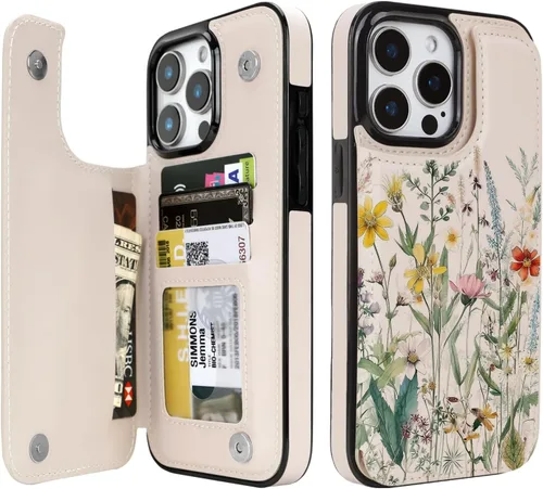 Miniatura 13 de uCOLOR Funda compatible con iPhone 15 de 6.1 pulgadas con ranura para tarjetero, función atril, doble cierre magnético y bloqueo RFID, funda de 6.1