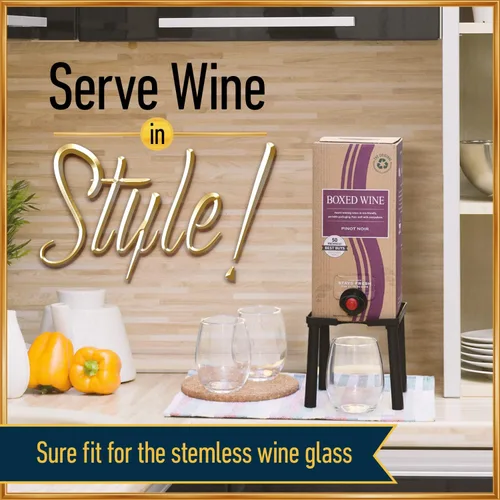Miniatura 2 de IMPRESA Soporte dispensador de vino en caja, capacidad de 3 litros, 5.5 pulgadas de alto, negro, soporte elevado para caja de vino de vidrio