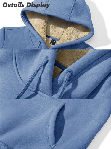 Miniatura 72 de MAGCOMSEN Sudaderas con capucha para mujer, con forro de sherpa, de vellón, para invierno, cálido, pesado, de algodón, con bolsillo