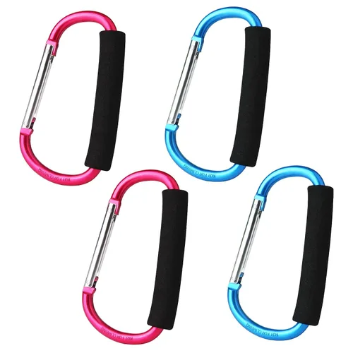 Paquete de 4 mosquetones grandes de 5.5 pulgadas estilo D para bolsa de transporte (azul claro y rojo rosa)
