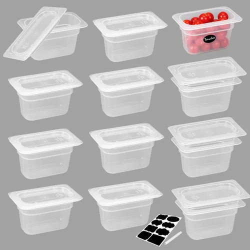Miniatura 13 de BIEAMA Paquete de 6 bandejas de plástico de 1/6 de 4 pulgadas de profundidad con tapas, translúcidas, comerciales, sin BPA, almacenamiento apilable