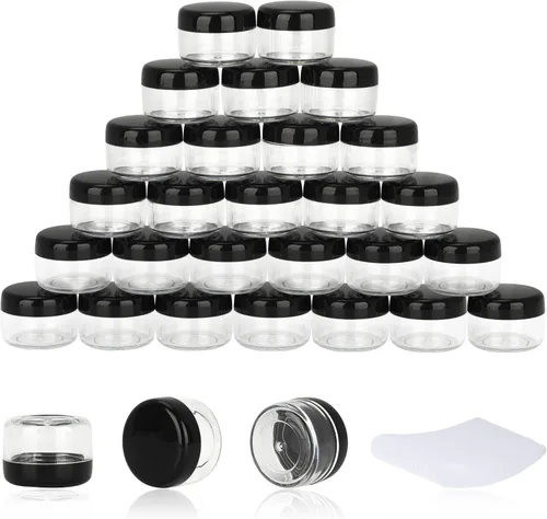 Miniatura 25 de 100 piezas de 5 gramos Envases de muestra, tarros vacíos de 5 ml con tapas, envases cosméticos pequeños, tarros de muestra mini con 8 piezas de mini