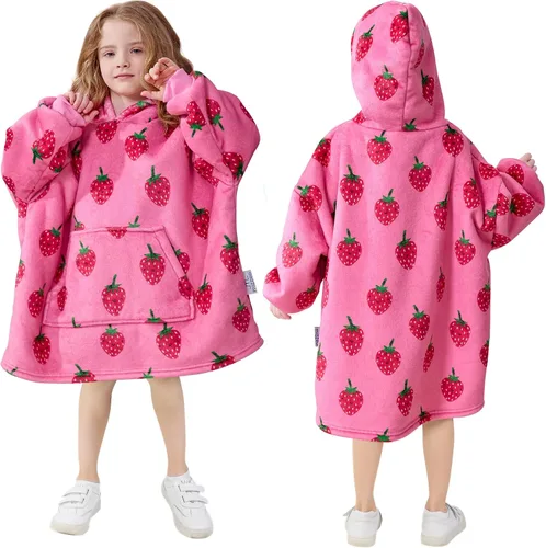 Miniatura 10 de Sudadera tipo manta portátil para niños, de gran tamaño, con capucha, de sherpa, con bolsillo en la capucha y mangas, para niños pequeños, lindas