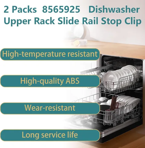 Miniatura 4 de 8565925 Reemplazo de clip de tope de riel deslizante para lavavajillas Whirlpool Kenmore KitchenAid, piezas de estante superior (paquete de 2)