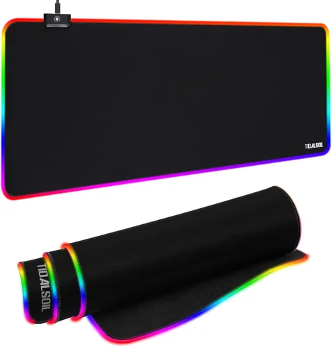 Miniatura 11 de Alfombrilla de mouse RGB grande para juegos con concentrador USB de 4 puertos y 13 modos de iluminación, alfombrilla de mouse para teclado