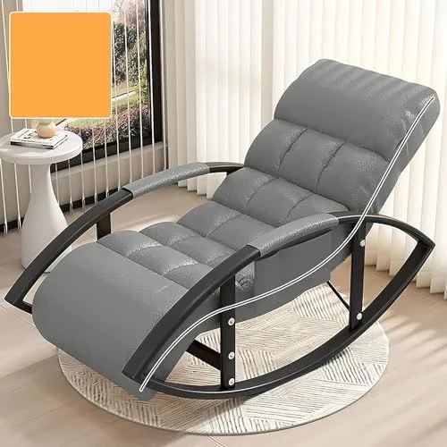 Miniatura 5 de Large Adjustable Reclining Rocking Chair Set with Footrest for Living Room and BalconyComfortable Outdoor Indoor Seating Solution,Amarillo-Golden
