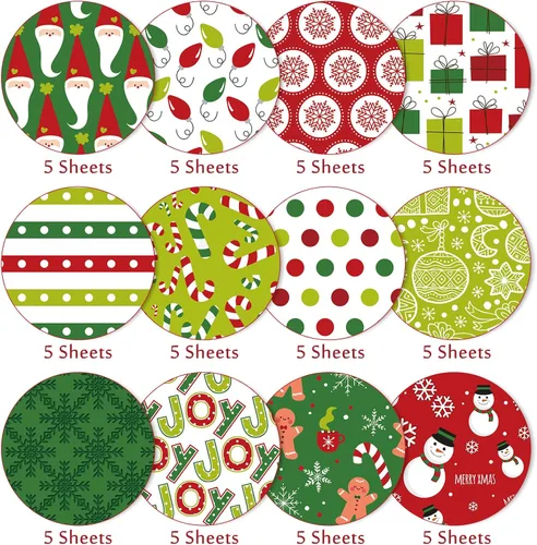 Miniatura 3 de Whaline Juego de 60 hojas de papel con patrón de Navidad, 12 diseños de tamaño A5, muñeco de nieve, Papá Noel, hombre de jengibre, papel brillante