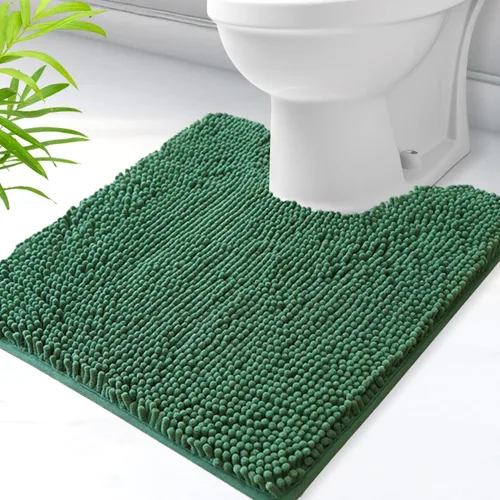Miniatura 38 de Alfombras de baño en forma de U, alfombras de baño de felpilla súper absorbentes y respaldo antideslizante de PVC fuerte para inodoros, lavables a