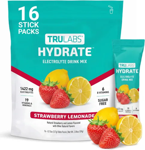 Miniatura 8 de TRULABS Hydrate - Mezcla de bebida con electrolitos – Sabor cítrico Splash, paquetes de hidratación sin azúcar con electrolitos de 1422 mg y 19
