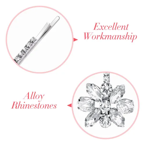 Miniatura 3 de Lurrose Pinzas Bobby con diamantes de imitación: horquillas decorativas para el cabello de las mujeres - Clip de pelo de novia para mujeres y niñas