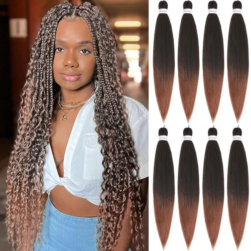 Miniatura 61 de Alrence Cabello estirado para hacer trenzas, trenza larga de 30 pulgadas, 8 paquetes, extensiones profesionales de trenzado de cabello sintético, 1b#