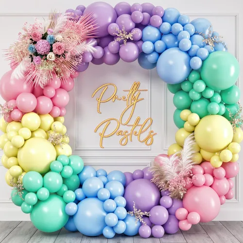 Miniatura 9 de Kit de arco de globos pastel todo en 1 para decoraciones de fiesta pastel – Globos de fiesta arcoíris de primavera de Pascua para cumpleaños