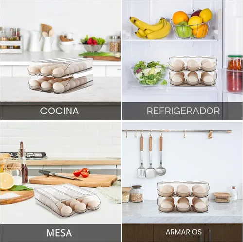 Miniatura 6 de MesRosa Soporte de Huevos para Nevera, Contenedor de Almacenamiento de Huevos con Rotación Automática para Refrigerador, Organizador de Huevos