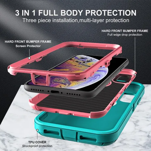 Miniatura 4 de YKHJKLEC Funda para iPhone Xs Max, grado militar 3 en 1, resistente a los golpes, a prueba de caídas, polvo con 2 protectores de pantalla de vidrio