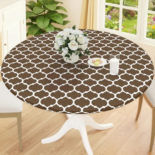 Miniatura 17 de Smiry Mantel redondo de pícnic, fundas de mesa elásticas impermeables para mesas de 18 a 24 pulgadas, manteles de vinilo con parte trasera