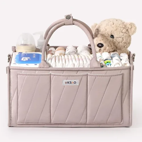 Miniatura 7 de Organizador de pañales extra grande – Cesta de almacenamiento grande para guardería con bolsillo con cremallera, correa para el hombro y ganchos