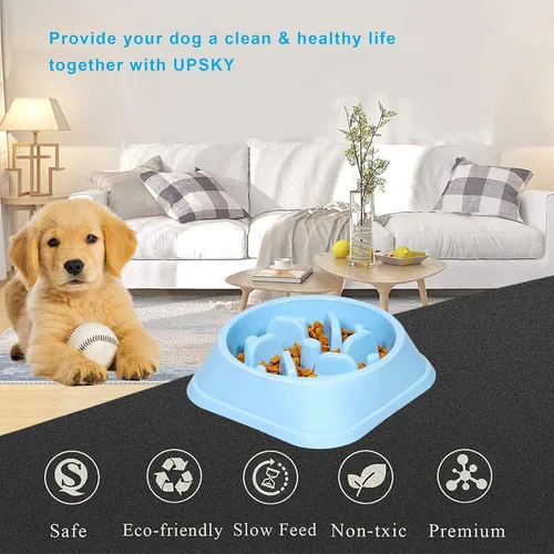 Miniatura 6 de UPSKY Cuenco para perros pequeños de alimentación lenta, comedero antideslizante para rompecabezas, parada interactiva de hinchazón, antiasfixia Azul
