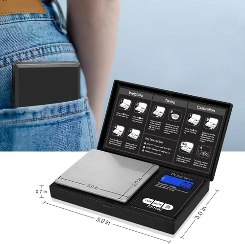 Miniatura 5 de Fuzion Báscula digital de bolsillo de gramo de 35.27 oz/0.00 oz, báscula digital pequeña, gramos, onzas, granos, báscula de hierbas, báscula de Negro
