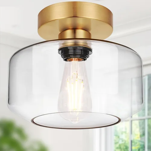 Miniatura 13 de Lámpara de techo industrial semiempotrada, bombilla LED de 800 lúmenes incluida, pantalla de vidrio texturizado, lámpara estilo granja para pasillo