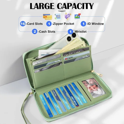 Miniatura 88 de Chelmon - Monedero para mujer de cuero genuino con bloqueo de señal RFID, para tarjetas de crédito