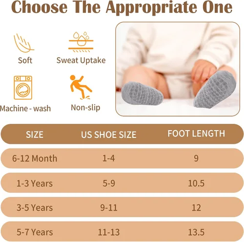 Miniatura 6 de Calcetines antideslizantes para niños, calcetines de tobillo con agarre, calcetines antideslizantes 15 pares para niños activos, niños de 6 meses a