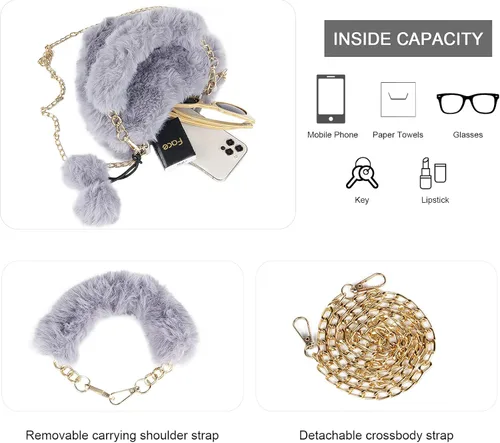 Miniatura 3 de SUKUTU Faux Fur Purse Women's Heart Shaped Evening Handbags Small Cute Phone Crossbody Bag Clutches for Girls