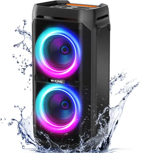 W-KING Altavoz Bluetooth portátil de 240 W, caja de auge fuerte con subwoofers de graves profundos, altavoz impermeable IPX6 para exteriores,