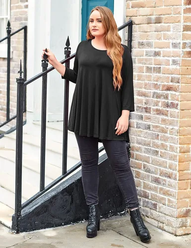 Miniatura 4 de MONNURO Blusa básica de manga 34 para mujer, estilo casual, ajuste holgado, talla grande, túnica