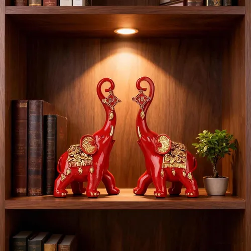 Miniatura 7 de Estatuas de elefante rojo para decoración del hogar, un par de estatuas de elefante de la suerte rojas y esculturas decorativas para la sala