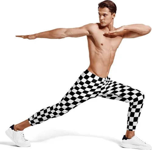 Miniatura 4 de INZVKJLU Black White Checkered Sweatpants for Men Printed Joggers Pant Drawstring Sports Pants