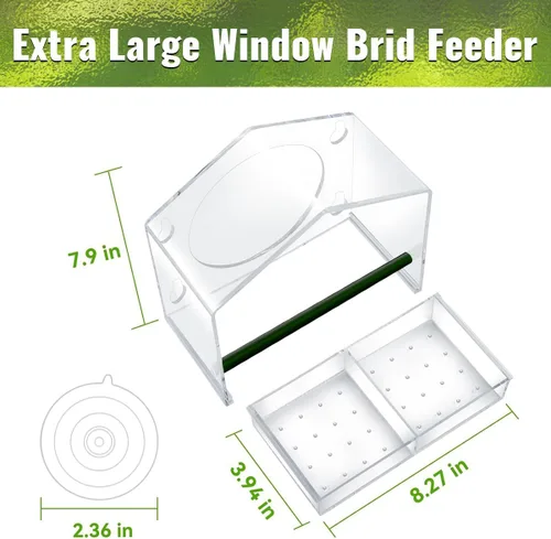 Miniatura 6 de Comedero para pájaros con ventana – 4 ventosas fuertes de 2.36 pulgadas – Casa de pájaros de acrílico transparente para exteriores, bandeja Azul