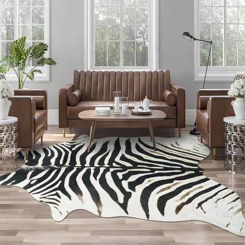 Miniatura 10 de Alfombra de piel de vaca sintética AROGAN, alfombra premium con estampado de vaca para decoración occidental boho, piel de vaca para dormitorio