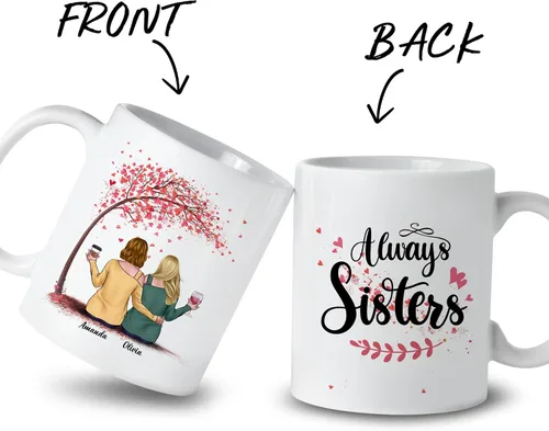 Miniatura 2 de Gossby - Taza de café personalizada para mujer, 2 unidades, con nombres personalizados Taza personalizada para dos mujeres, taza de café