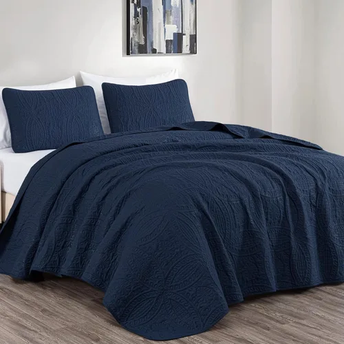 Chezmoi Collection Austin - Juego de colcha extragrande de 3 piezas (tamaño Queen, azul marino) | De gran tamaño