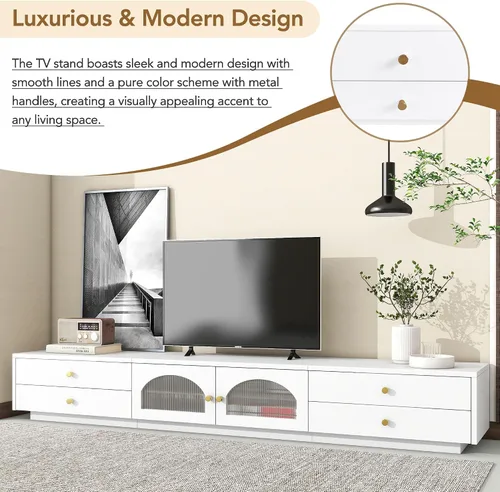 Miniatura 4 de Merax Lujoso soporte de TV con puertas de vidrio estriado, elegante y funcional consola multimedia para televisión de hasta 90 pulgadas, gabinete