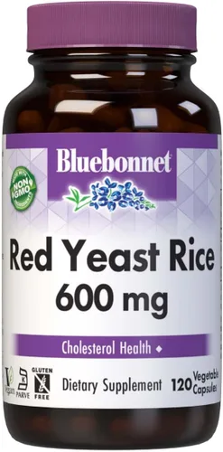 Bluebonnet Nutrition - Arroz de levadura roja de 600 mg, salud del corazón*, sin OMG, vegano, certificado Kosher, sin gluten, sin soja, sin lácteos,