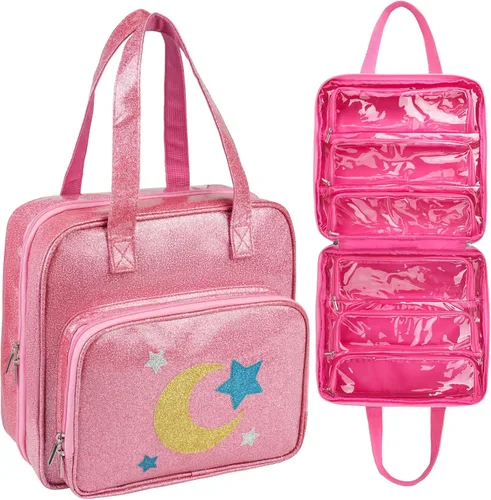 Estuche de transporte para muñecas compatible con muñecas LOL Surprise, bolsa de almacenamiento de juguetes de viaje colgantes con 6 bolsillos Rosa