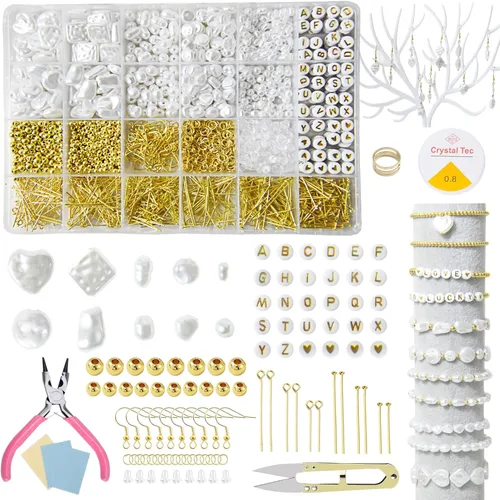 XKCWXY Kit de cuentas de perlas para fabricación de joyas, abalorios de imitación de acrilonitrilo butadieno estireno (ABS), 10 estilos de cuentas,