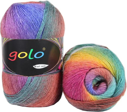 Miniatura 2 de Hilo de lana golo para tejer 200 yardas, hilo Cachemire multicolor arcoíris