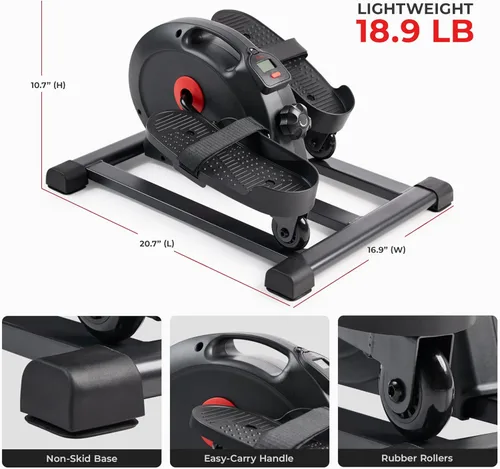 Miniatura 6 de Sunny Health & Fitness Under Desk Pedal Elliptical Machine, Adjustable Resistance Leg Exerciser Office Home Workout While Sitting for Seniors Negro