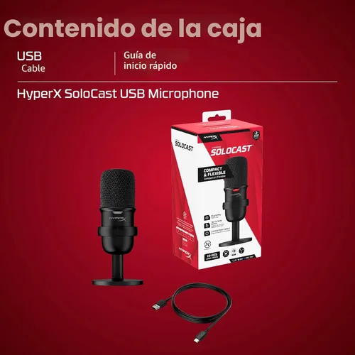 Miniatura 9 de HyperX SoloCast - Micrófono de condensador USB para juegos, para PC, PS4, PS5 y Mac, sensor de toque para silenciar, patrón polar cardioide, ideal