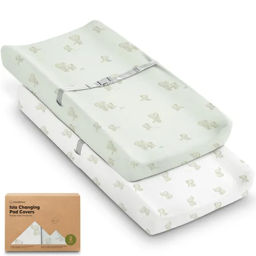 Miniatura 25 de Paquete de 2 fundas orgánicas para cambiador para niña, niño, neutro - 100% algodón, funda para almohadilla de mesa cambiadora, sábanas suaves